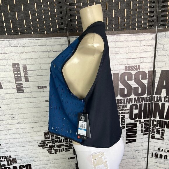 Under Armour XL Midnight Blue Woven Mesh Crew Neck Muscle Crop Top - Picture 4 of 5